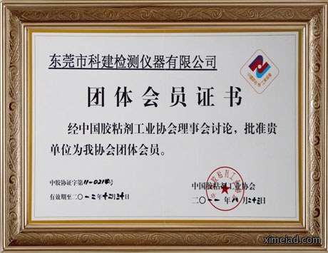 胶粘剂工业协会会员证书